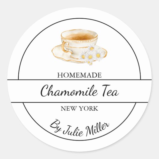 Simple Homemade Chamomile Tea Label Runder Aufkleber (Vorderseite)