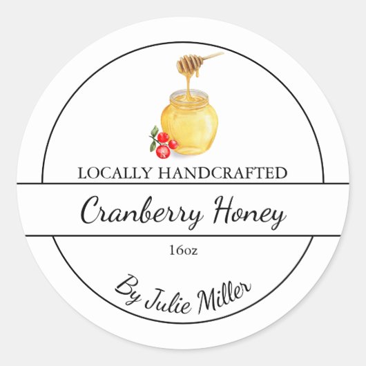 Simple Homemade Cranberry infused Honey Label Runder Aufkleber (Vorderseite)