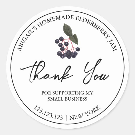 Simple Homemade Elderberry Jam Danke Label Runder Aufkleber (Vorderseite)