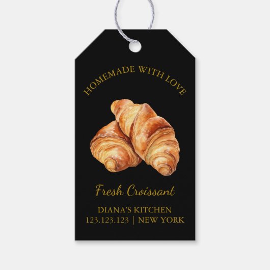 Simple Homemade Fresh Croissant Hang Tag | Schwarz Geschenkanhänger (Vorderseite)