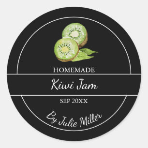 Simple Homemade Kiwi Jam Label Schwarz Runder Aufkleber