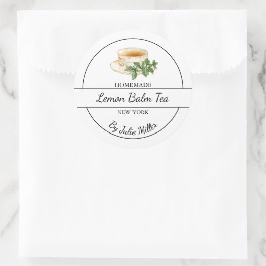 Simple Homemade Lemon Balm Tea Label Runder Aufkleber (Tasche)