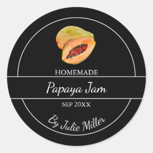 Simple Homemade Papaya Jam Label Schwarz Runder Aufkleber