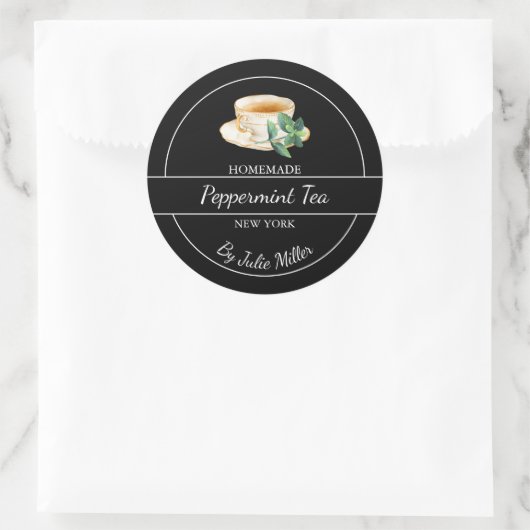 Simple Homemade Peppermint Tea Label Runder Aufkleber (Tasche)