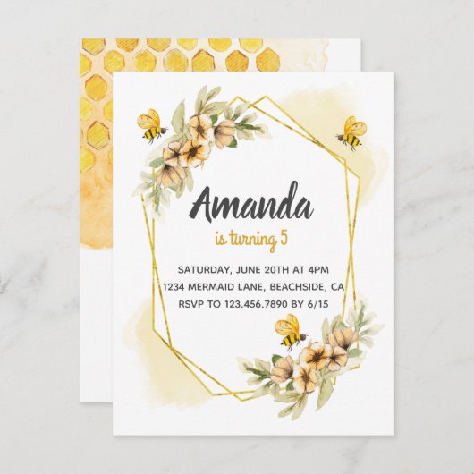 Simple Honey Bee Birthday Party Einladung (Vorne/Hinten)