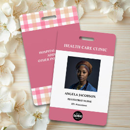 Simple Hospital Employee Logo Pink Photo ID Ausweis