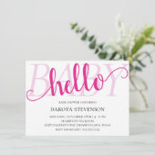 Simple Hot Pink Hello Baby | Magenta Script Shower Einladung (Stehend Vorderseite)