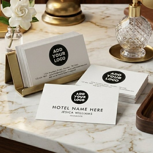 Simple Hotel Logo Name with Job Title Qr Code Visitenkarte