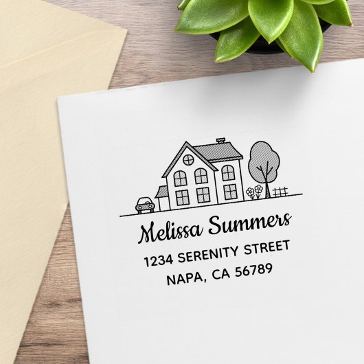 Simple House Line Art Address 4 Gummistempel
