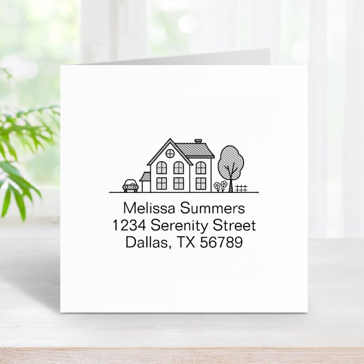 Simple House Line Art Address 4 Gummistempel