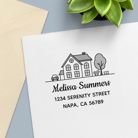 Simple House Line Art-Adresse 3 Permastempel