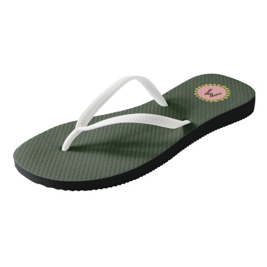 Simple Hunter Green Custom Monogram Badesandalen (Schrägansicht)