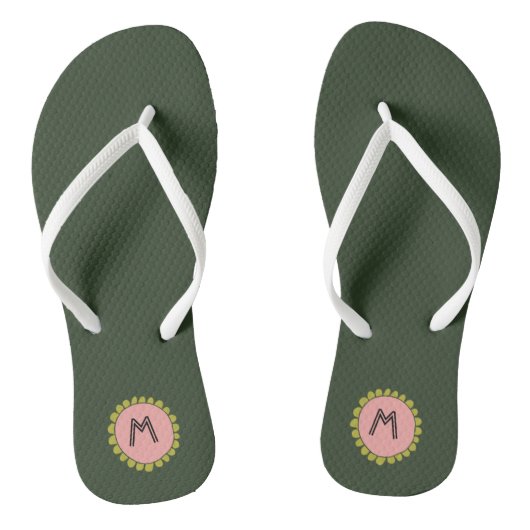 Simple Hunter Green Custom Monogram Badesandalen (Fußbett)