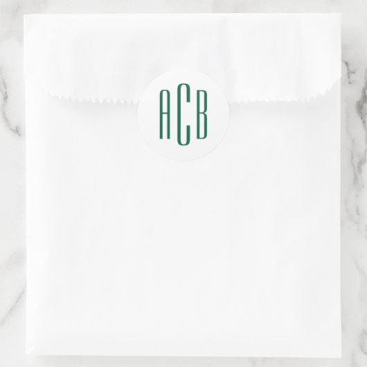 Simple Hunter Green Three Letter Monogram Runder Aufkleber (Tasche)