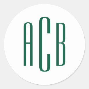 Simple Hunter Green Three Letter Monogram Runder Aufkleber