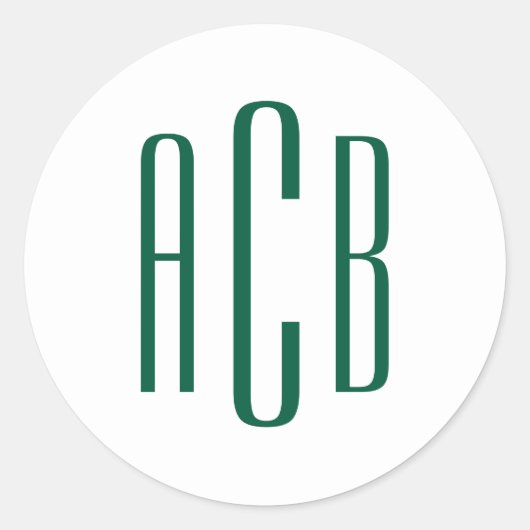 Simple Hunter Green Three Letter Monogram Runder Aufkleber (Vorderseite)
