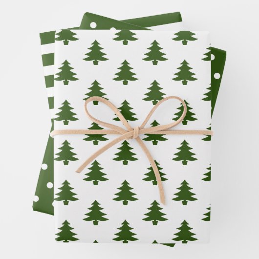 Simple Hunter Green White Christmas Trees gemischt Geschenkpapier Set (Beispiel)