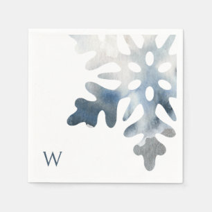 Simple Icy Blue Large Snowflake Monogram Cocktail Serviette