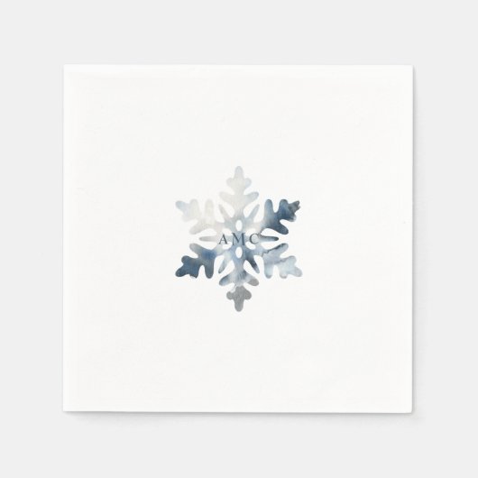 Simple Icy Blue Snowflake Monogram Cocktail Serviette (Vorderseite)