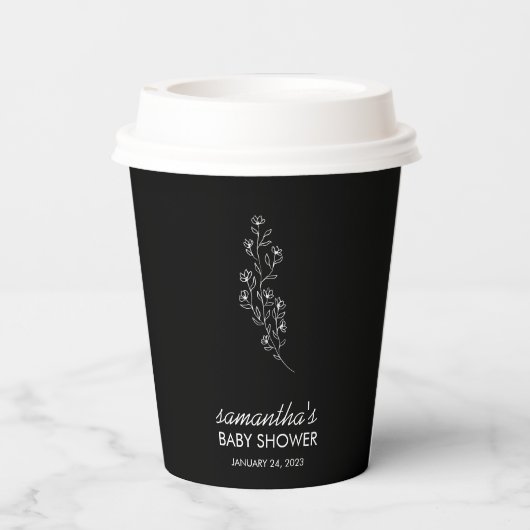 Simple Illustration Elegant Line Art Flower Pappbecher (Rückseite)