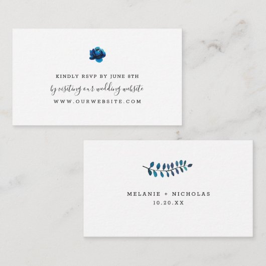 Simple Indigo Blue Blume Hochzeit RSVP online Begleitkarte (Vorne/Hinten)