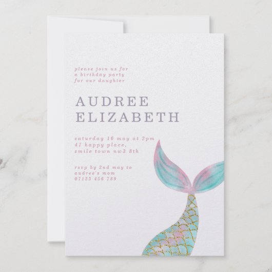 Simple Iridescent Mermaid Birthday Party Einladung (Vorderseite)