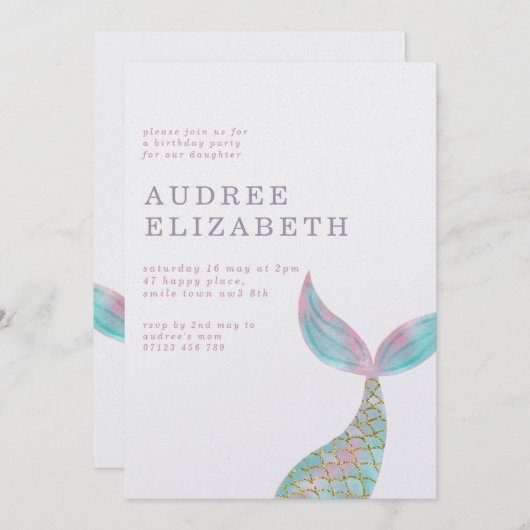 Simple Iridescent Mermaid Birthday Party Einladung (Vorne/Hinten)