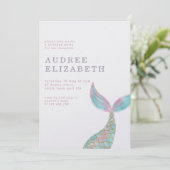 Simple Iridescent Mermaid Birthday Party Einladung (Stehend Vorderseite)
