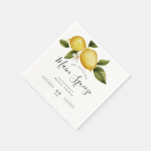 Simple Italia Lemon Calligraphy Brautparty Serviette (Ecke)