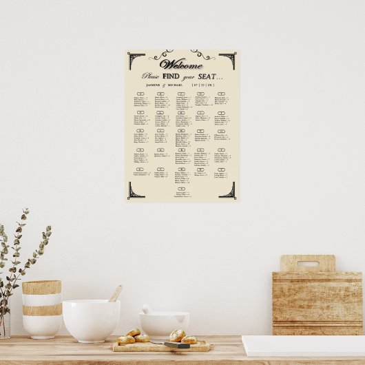 Simple Ivory Alphabetical Wedding Seating Chart Poster (Küche)