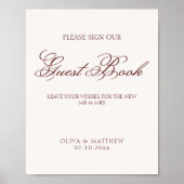Simple Ivory and Burgundy Wedding Guest Book Poster (Vorne)