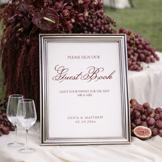 Simple Ivory and Burgundy Wedding Guest Book Poster