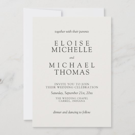 Simple Ivory Classic QR Code Wedding Einladung (Vorderseite)