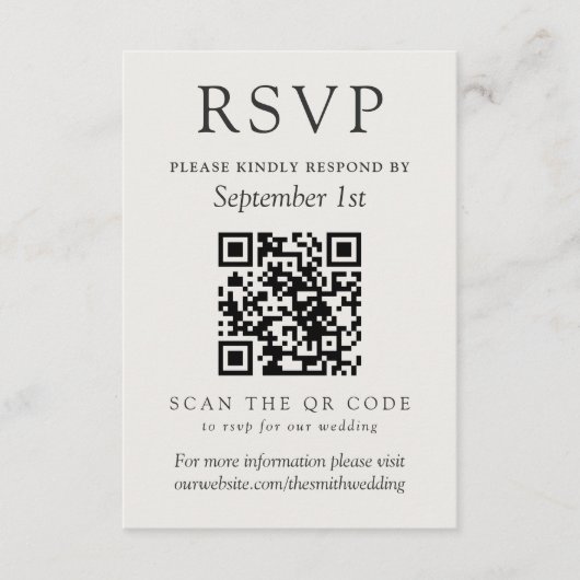 Simple Ivory Classic Wedding QR Code RSVP Karte (Vorderseite)