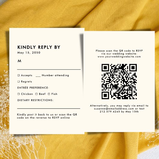 Simple Ivory Meal Choice Wedding RSVP Card