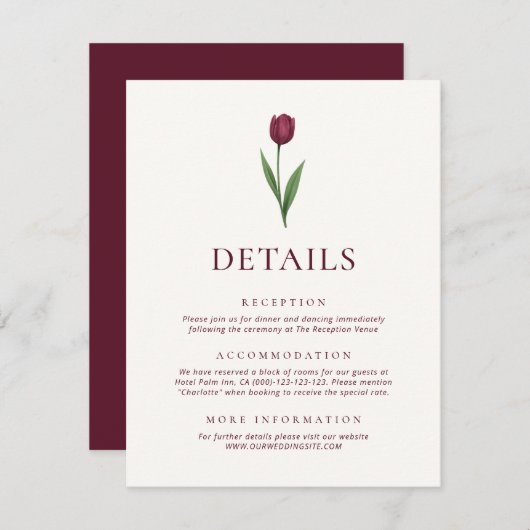 Simple Ivory Minimalist Tulip Wedding Details Begleitkarte (Vorne/Hinten)