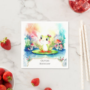 Simple Joyful Frog Birthday Serviette