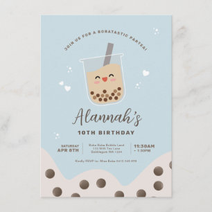 Simple Kawaii Boba Blubble Milk Tee Blue Birthday Einladung