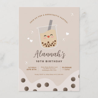 Simple Kawaii Boba Blubble Milk Tee Geburtstag Einladung