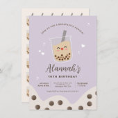 Simple Kawaii Boba Blubble Milk Tee Lila Geburtsta Einladung (Vorne/Hinten)