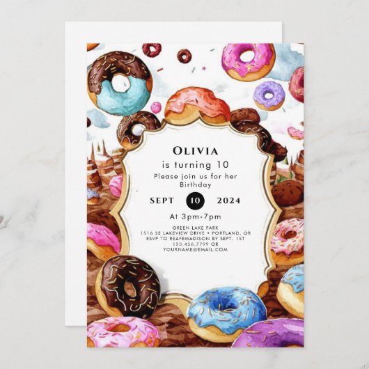 Simple Kids Donut Birthday Einladung (Vorne/Hinten)