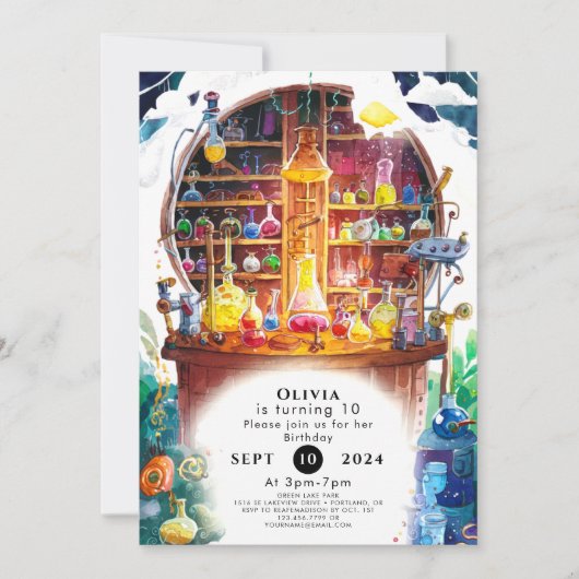 Simple Kids' Magic Scientist zum Geburtstag Einladung (Vorderseite)