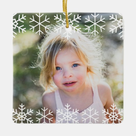 Simple Kids Photo Keepsake Snowflakes Keramikornament (Vorderseite)