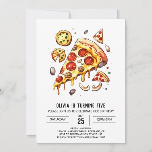 Simple Kids Pizza Birthday Einladung (Vorderseite)