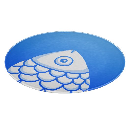 Simple Koi Carp Fish Blue White Abstrakt Schneidebrett (Ecke)