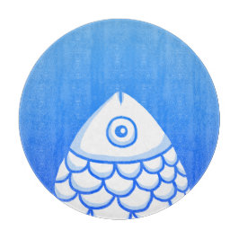 Simple Koi Carp Fish Blue White Abstrakt Schneidebrett