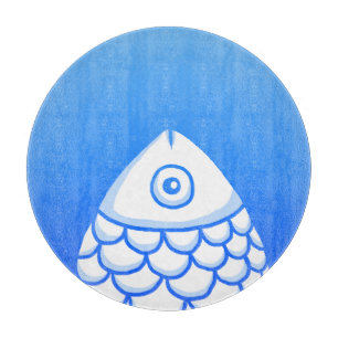 Simple Koi Carp Fish Blue White Abstrakt Schneidebrett