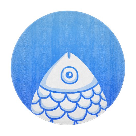 Simple Koi Carp Fish Blue White Abstrakt Schneidebrett (Vorderseite)