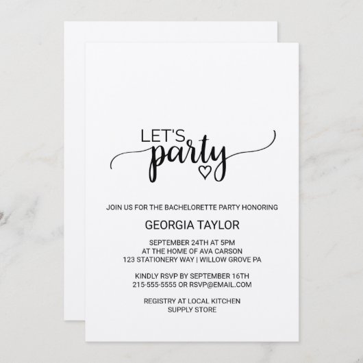 Simple Kraft Calligraphy Bachelorette Einladung (Vorne/Hinten)