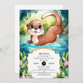 Simple Lake Otter Birthday Einladung (Vorne/Hinten)